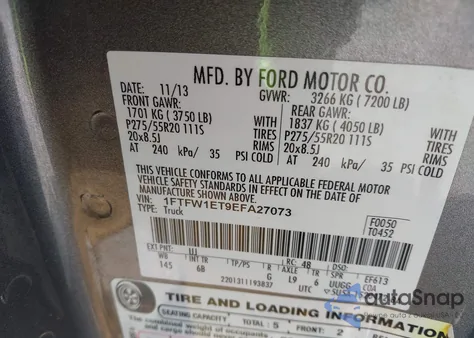 2014 Ford F-150 Fx4 from USA, damaged, VIN 1FTFW1ET9EFA27073